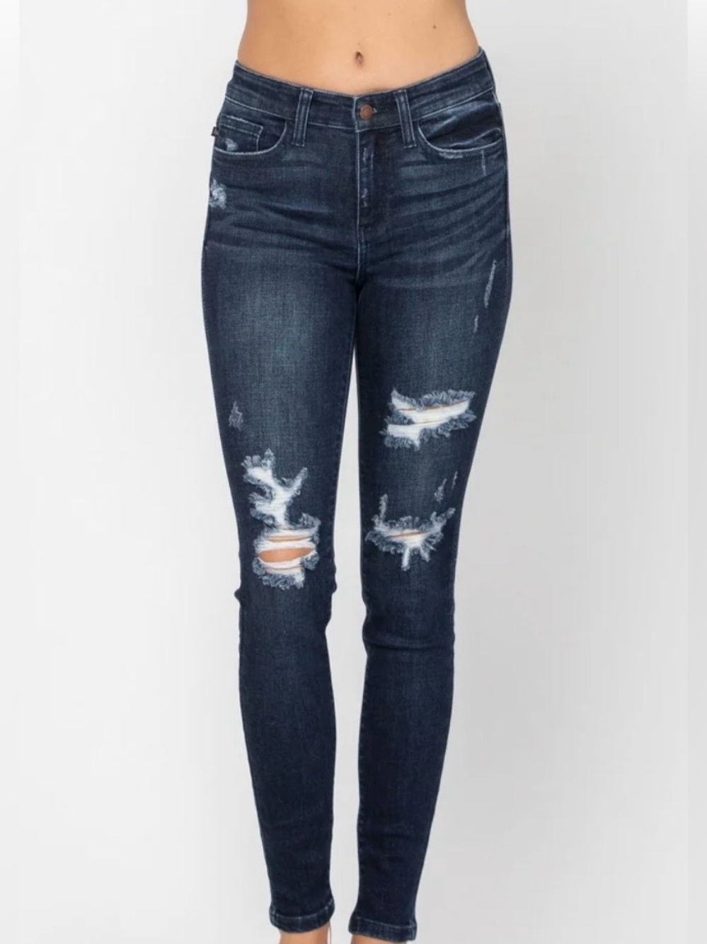Judy Blue Dark Blue Distressed Skinny Jeans